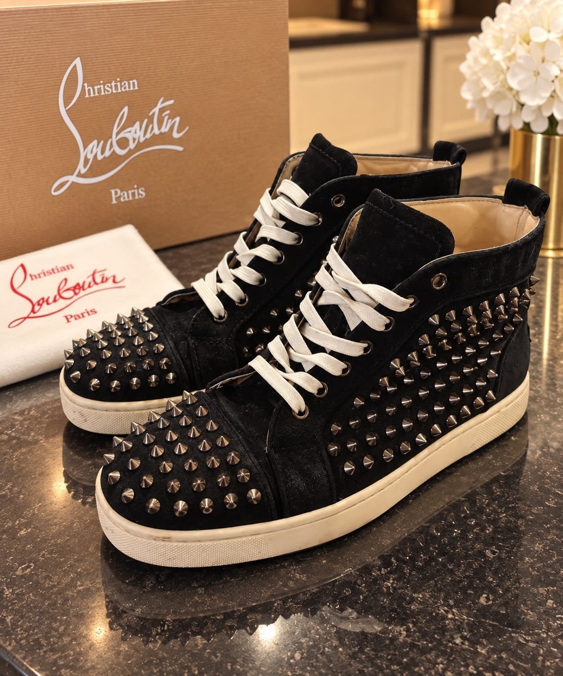 Christian Louboutin Lou/Louis Spikes High-Top Sneakers, Enlèvement ou Envoi, Sneakers et Baskets, Comme neuf, Christian Louboutin