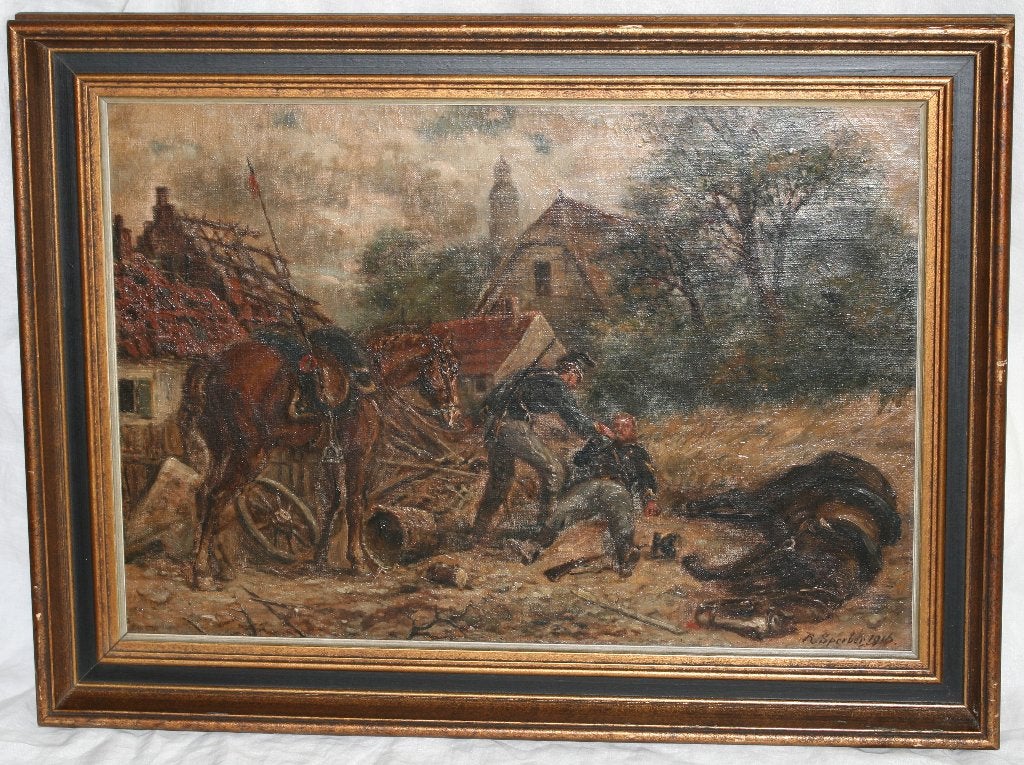 R. Sperber Schilderij Olie op Doek 1916, Ophalen of Verzenden, Gedateerd, Olieverf, Doek