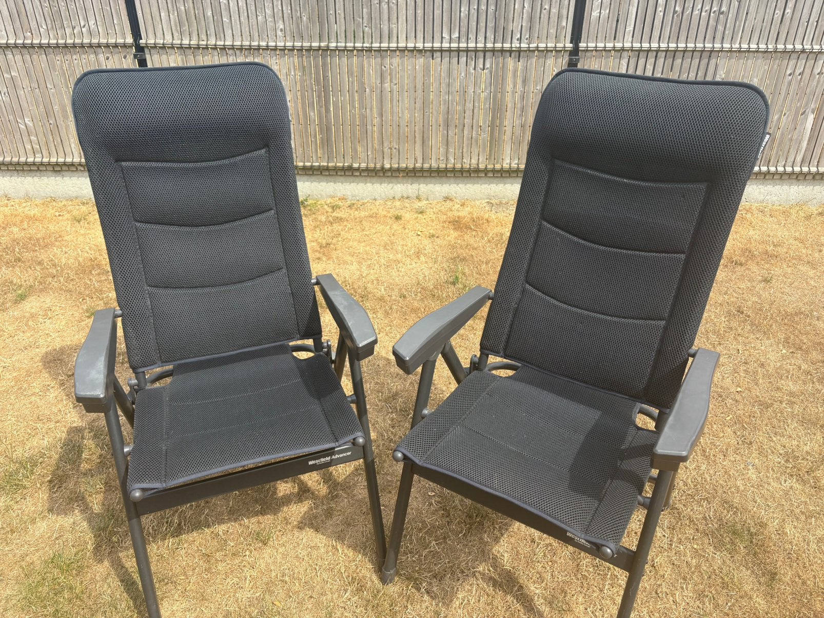 2 westfield Advancer stoelen - donkerblauw, Caravans en Kamperen, Kampeermeubelen, Ophalen, Gebruikt