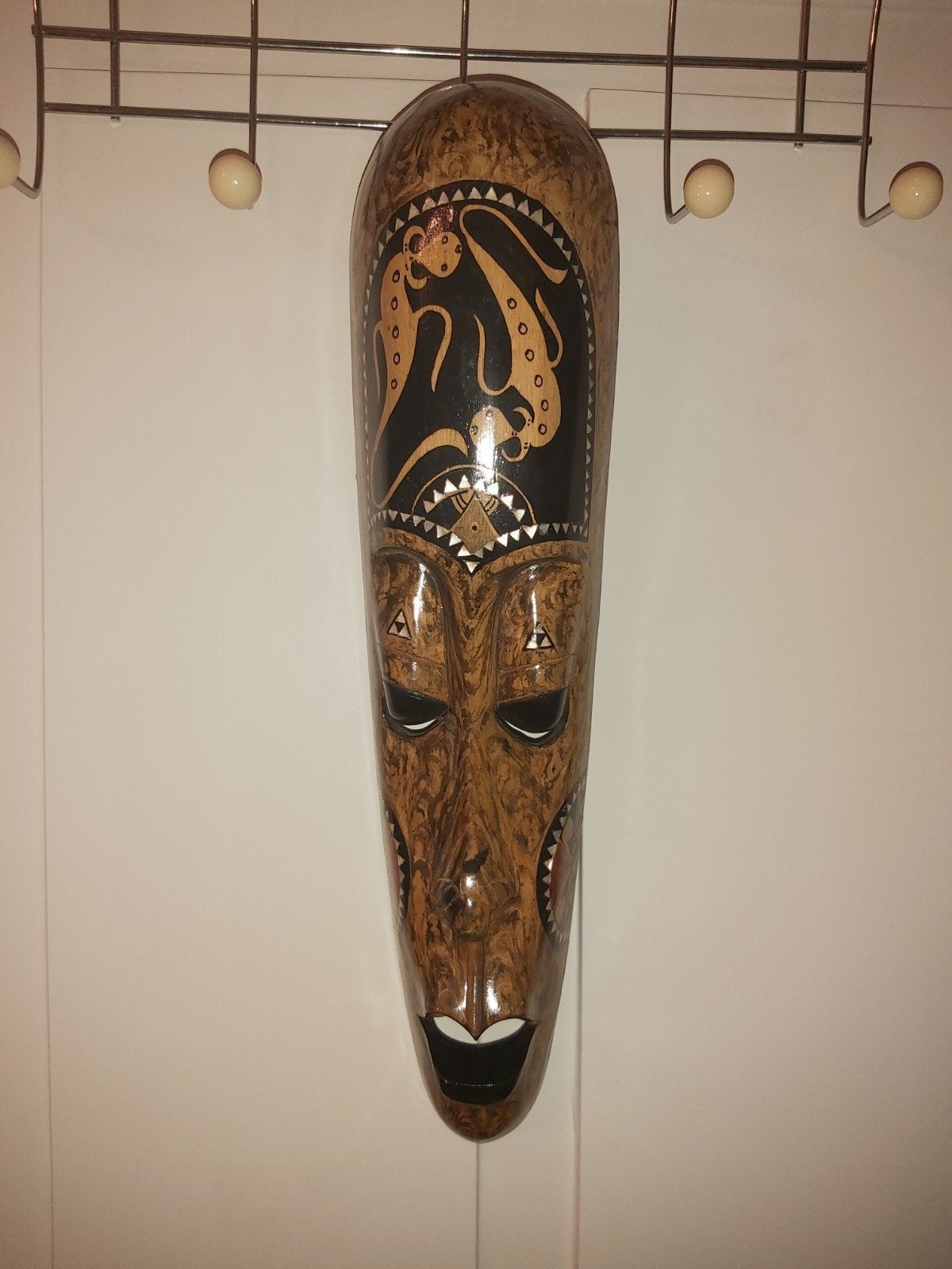 Prachtig Houten Wandmasker(50 cm)–Afrikaanse/Balinese Stijl, Afrique, Enlèvement ou Envoi, Brun, 50 cm