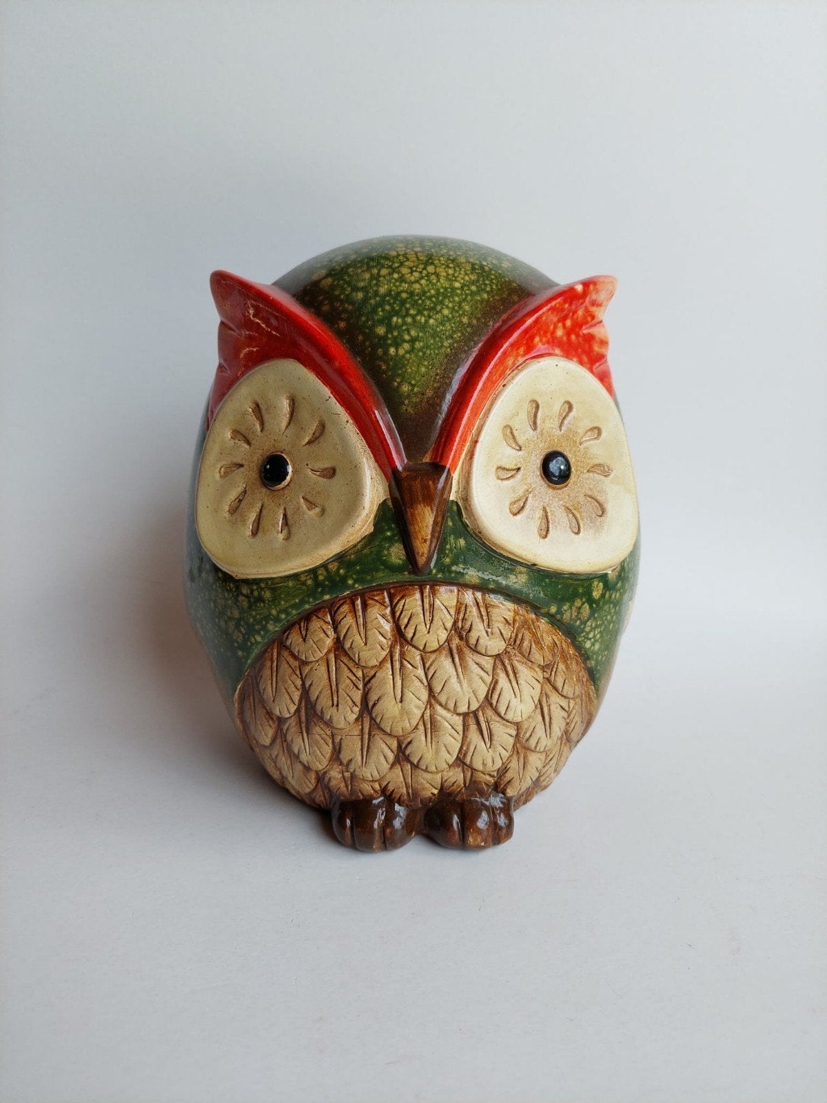 XL mooie vintage groene keramieken uil, Ophalen
