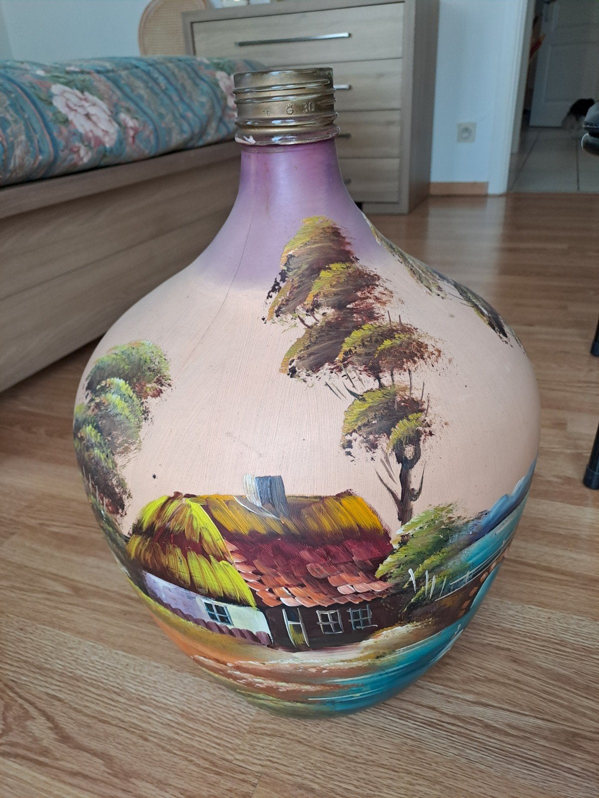 prachtig grote glazen handgeschilderde vaas. 54cm, Huis en Inrichting, Woonaccessoires | Vazen, Ophalen, Zo goed als nieuw, Glas