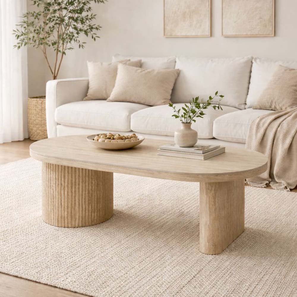 Salontafel 130cm met keramisch blad- travertinlook, Huis en Inrichting, Ophalen, Zo goed als nieuw
