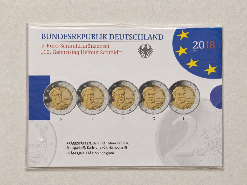 Allemagne 2018 – Helmut Schmidt – Set officiel 5  2 €, Envoi, Allemagne, 2 euros