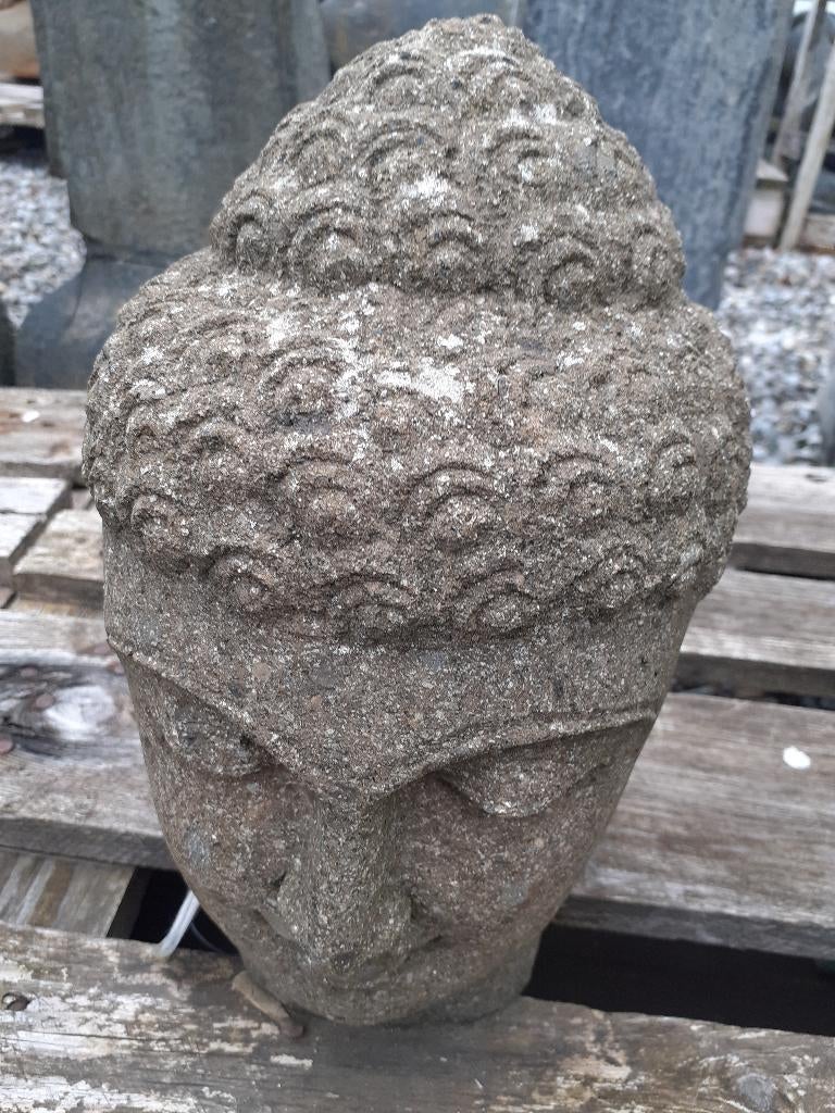 STENEN BOEDDHAHOOFD (hoogte 30 cm), Tuin en Terras, Ophalen of Verzenden, Zo goed als nieuw, Steen, Boeddhabeeld
