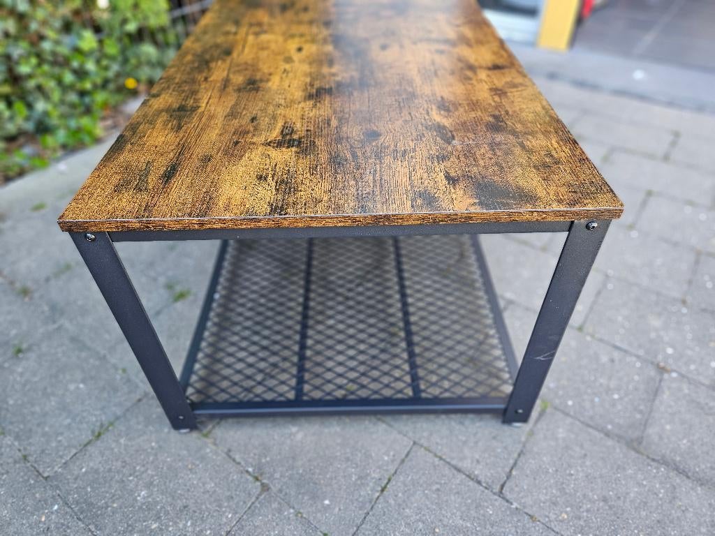 Table basse en bois avec support métallique, Métal, 100 à 150 cm, Moins de 50 cm, Comme neuf