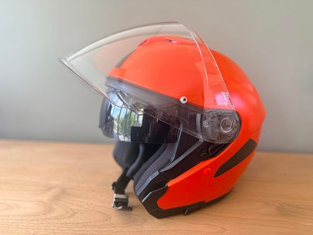 HJC fluohelm maat M58 met geïntegreerd zonnevizier, Ophalen of Verzenden, HJC