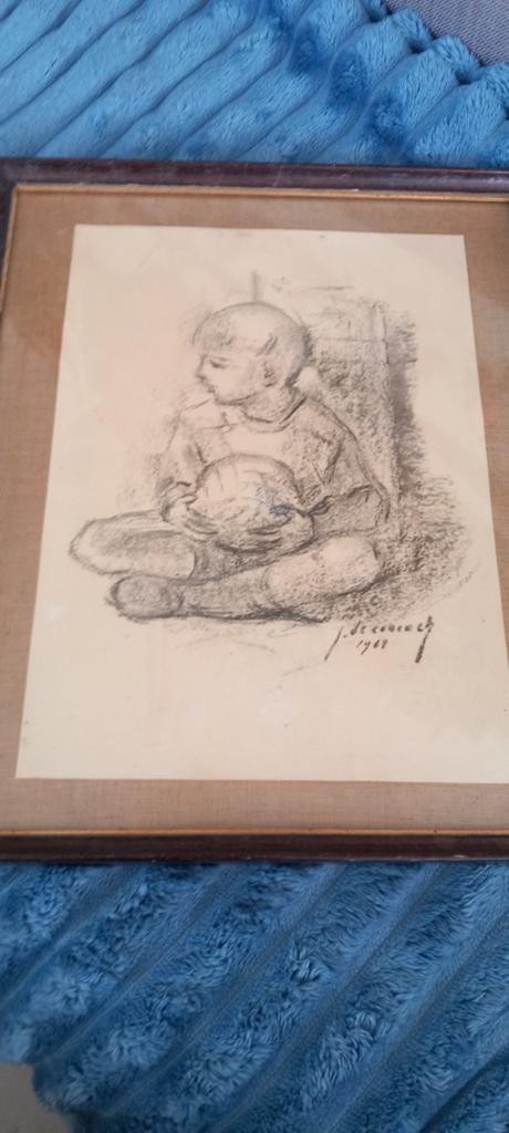 Dessin de J. De Coninck 1968 encadré, Enlèvement ou Envoi