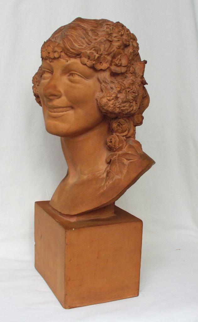 Buste Art Déco - Joe Descomps - 52 cm de haut., Enlèvement ou Envoi, Pierre ou céramique, Buste, 50 - 100 cm