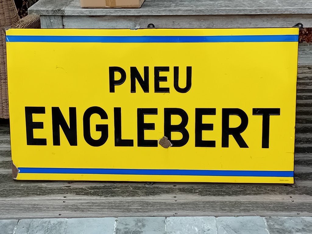 Groot vintage emaille reclamebord ENGLEBERT, Ophalen, Zo goed als nieuw, Reclamebord
