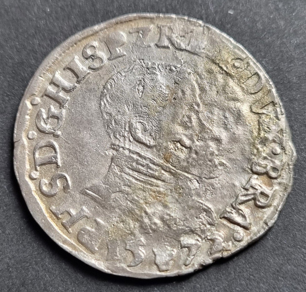 ⅕ Philipsdaalder 1572 (Antwerpen) Philips II, Postzegels en Munten, Munten | België, Ophalen of Verzenden, Losse munt, Zilver