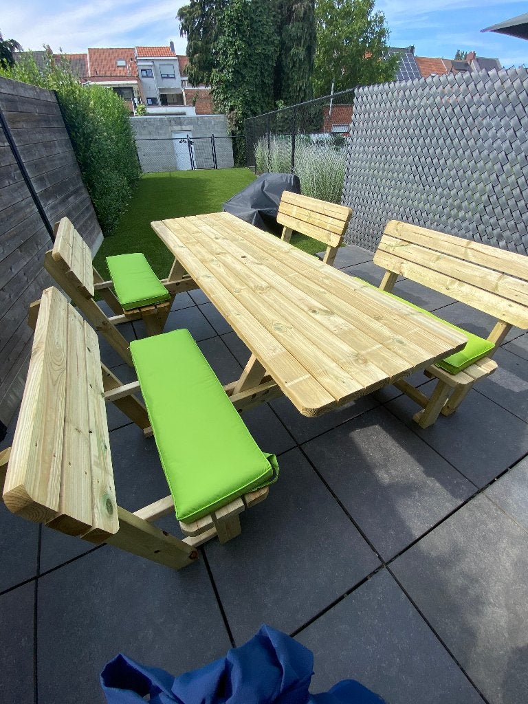 Extra stevige houten picknicktafel 240 cm met leuningen, Jardin & Terrasse, Tables de pique-nique, Utilisé, Rectangulaire, Bois