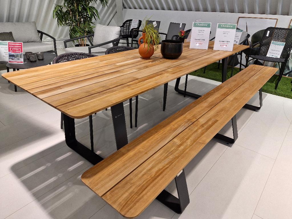 Tuintafel in teak met bank - NIEUW !!, Tuin en Terras, Tuintafels, Nieuw, Ophalen