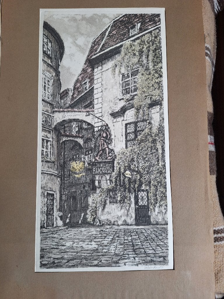 Originele handgekleurde ets – Der Liebe Augustin, Wenen, Ophalen of Verzenden