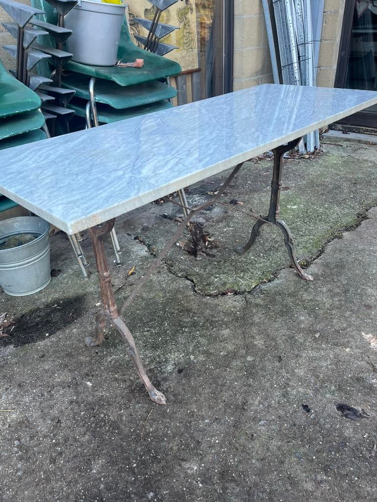 Table de bistrot française ancienne, plateau en marbre, Enlèvement