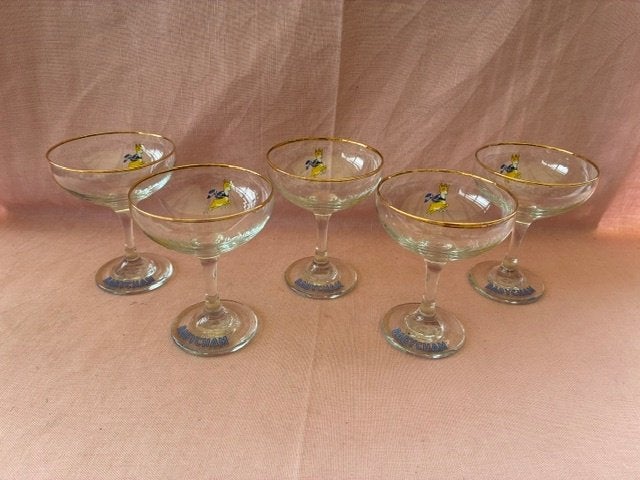5 Babycham glazen, coupkes, op voet., Enlèvement ou Envoi, Utilisé, Ustensile