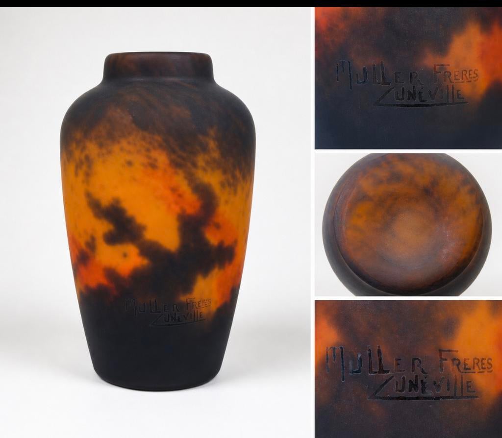 Originele Muller Frères Lunéville vaas – Art Deco Gesigneerd, Antiek en Kunst, Ophalen of Verzenden
