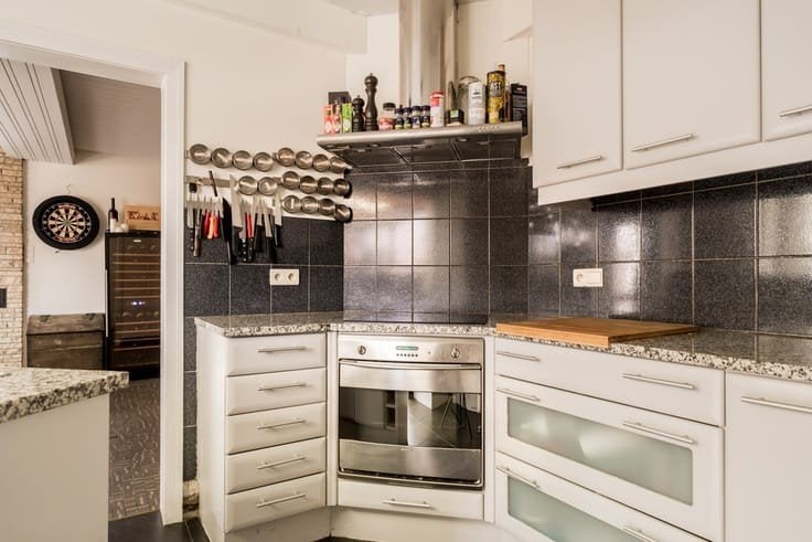 Volledig ingerichte keuken te koop!, Maison & Meubles, Cuisine | Cuisines complètes, Utilisé, Cuisine en U, Gris, Granit ou Pierre