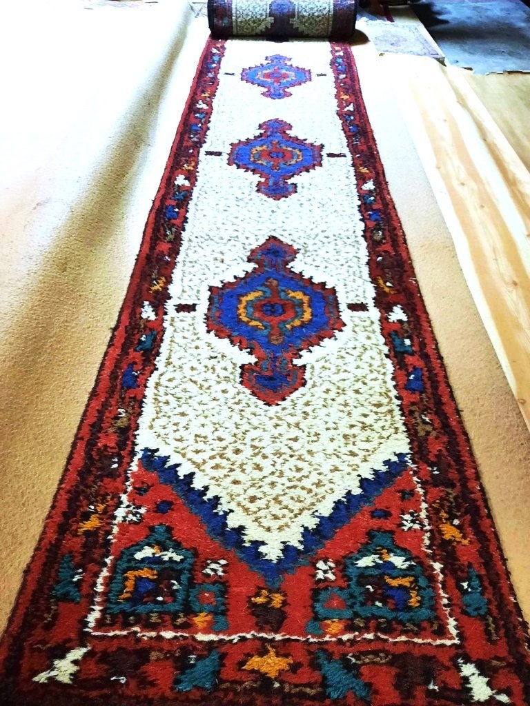 Groot 700x70 cm-Handgeknoopt Loper tapijt (Koliai) Uit  Iran, Ophalen
