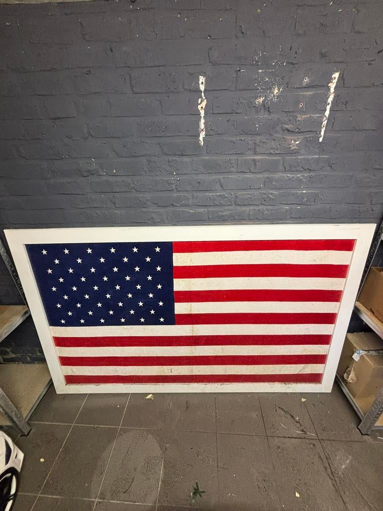 Drapeau américain/serviette dans un cadre en bois, Maison & Meubles, Enlèvement, Utilisé, Bois