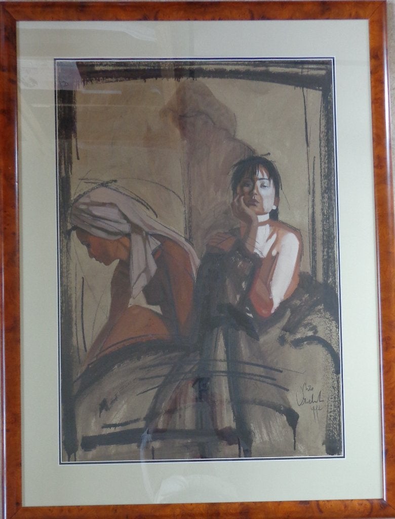 NICO VRIELINK / TWEE NAAKTE VROUWEN OLIEVERF 128x97cm KADER, Peinture à l'huile, Figures, Enlèvement, Papier/carton