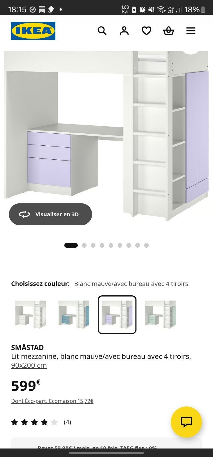 Lit mezzanine avec bureau et armoire x2, Lit mezzanine