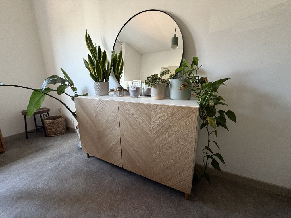 Dressoir / Wandkast (Eiken visgraat, B120cm x D42cm x H74cm), Ophalen, Met deur(en), 100 tot 150 cm, Zo goed als nieuw