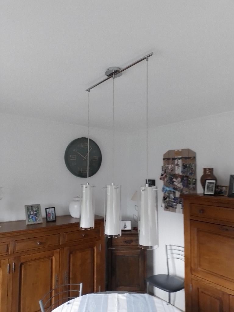 suspension 3 lampes, Maison & Meubles, Enlèvement, Comme neuf, Verre