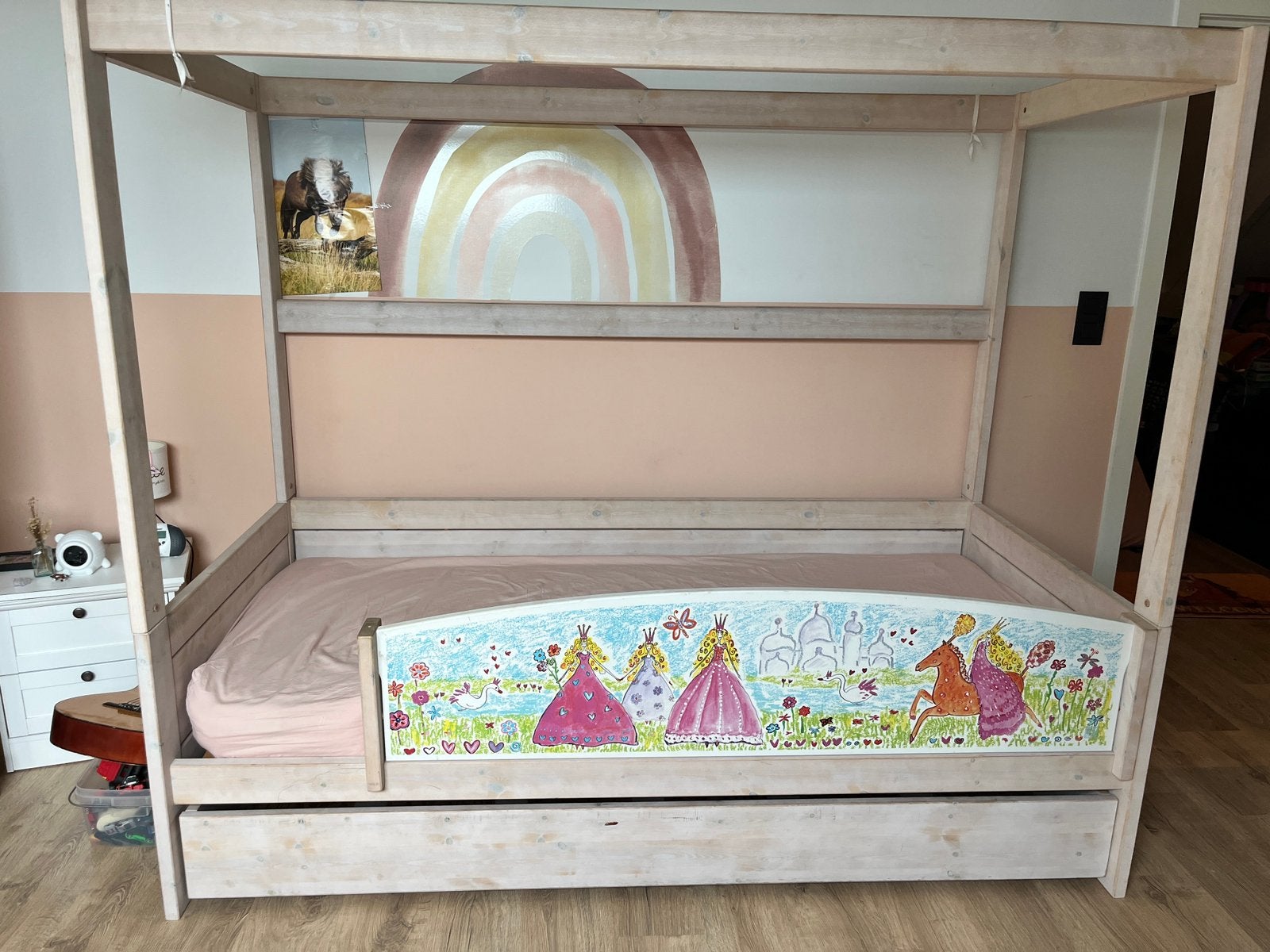 bed te koop, Huis en Inrichting, Slaapkamer | Bedden, Ophalen, Eenpersoons, Wit, 200 cm