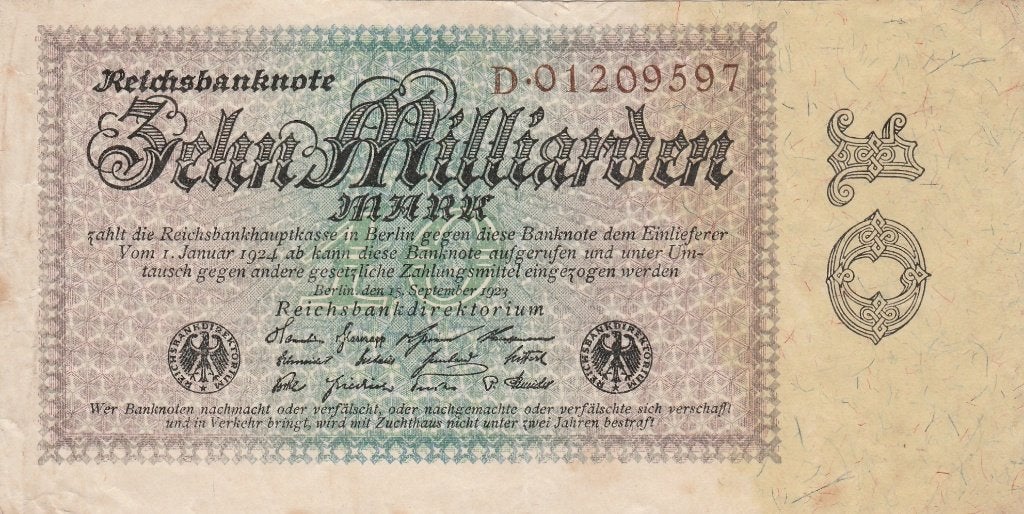 Billet de 10 milliards de marks datant du 1er septembre 1923, Enlèvement ou Envoi, Allemagne