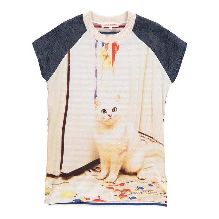 Anne Kurris designer jurk met kattenprint – maat 128, Kinderen en Baby's, Kinderkleding | Maat 128, Ophalen of Verzenden, Zo goed als nieuw