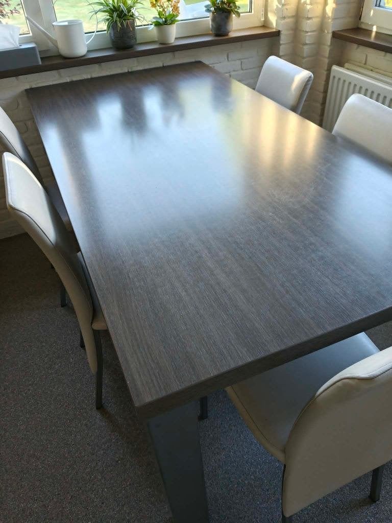 Keukentafel met 6 stoelen, Ophalen, Gebruikt, Bruin, 50 tot 100 cm