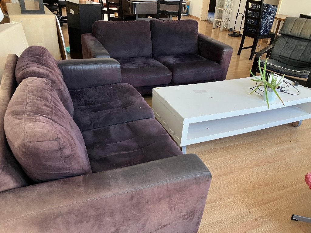 Brown suede sofa x2 GRATIS, Ophalen, Gebruikt, Tweepersoons