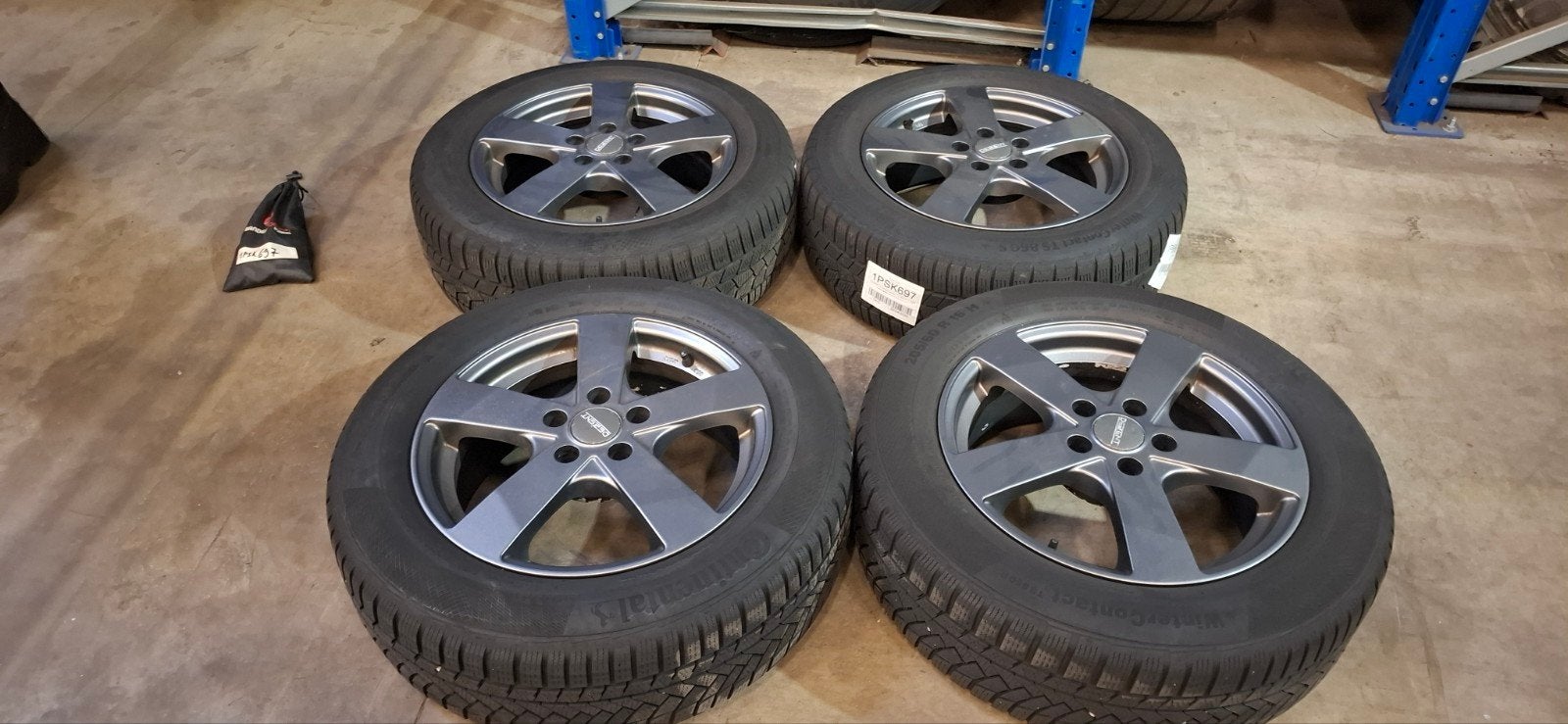 Set Alu velgen met Continental Winterbanden 205/60 R16, Ophalen, Gebruikt, 16 inch, Banden en Velgen