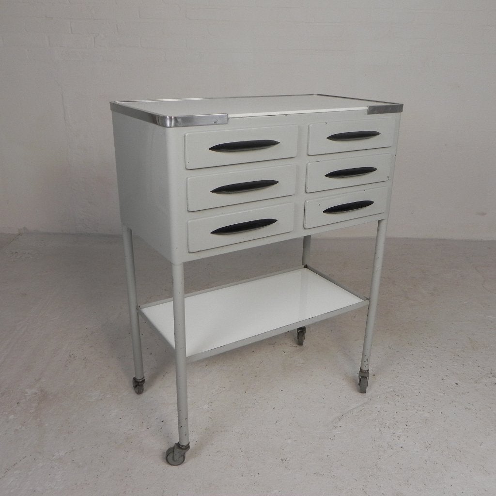 Stalen Tandartsmeubel, ladekast met 6 lades, jaren 50, Ophalen of Verzenden, Glas