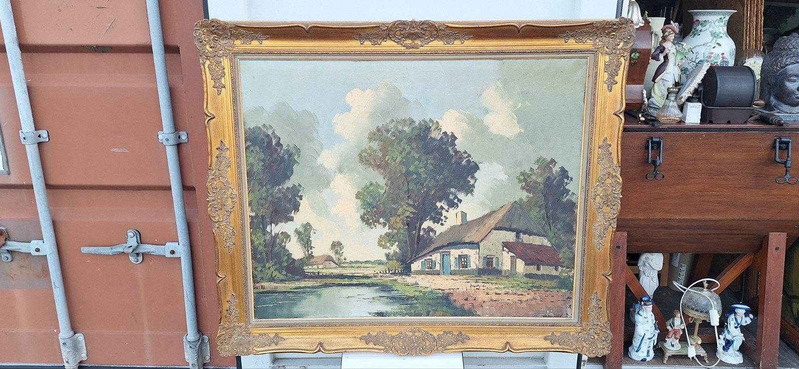 Zeer groot schilderij op canvas, Antiek en Kunst, Ophalen, Doek