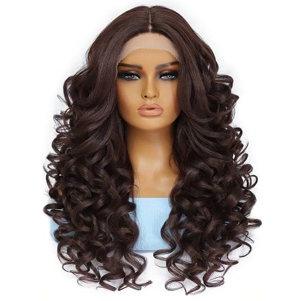 Luxe lace front pruik lang krullend haar kleur 33, Ophalen of Verzenden, Nieuw