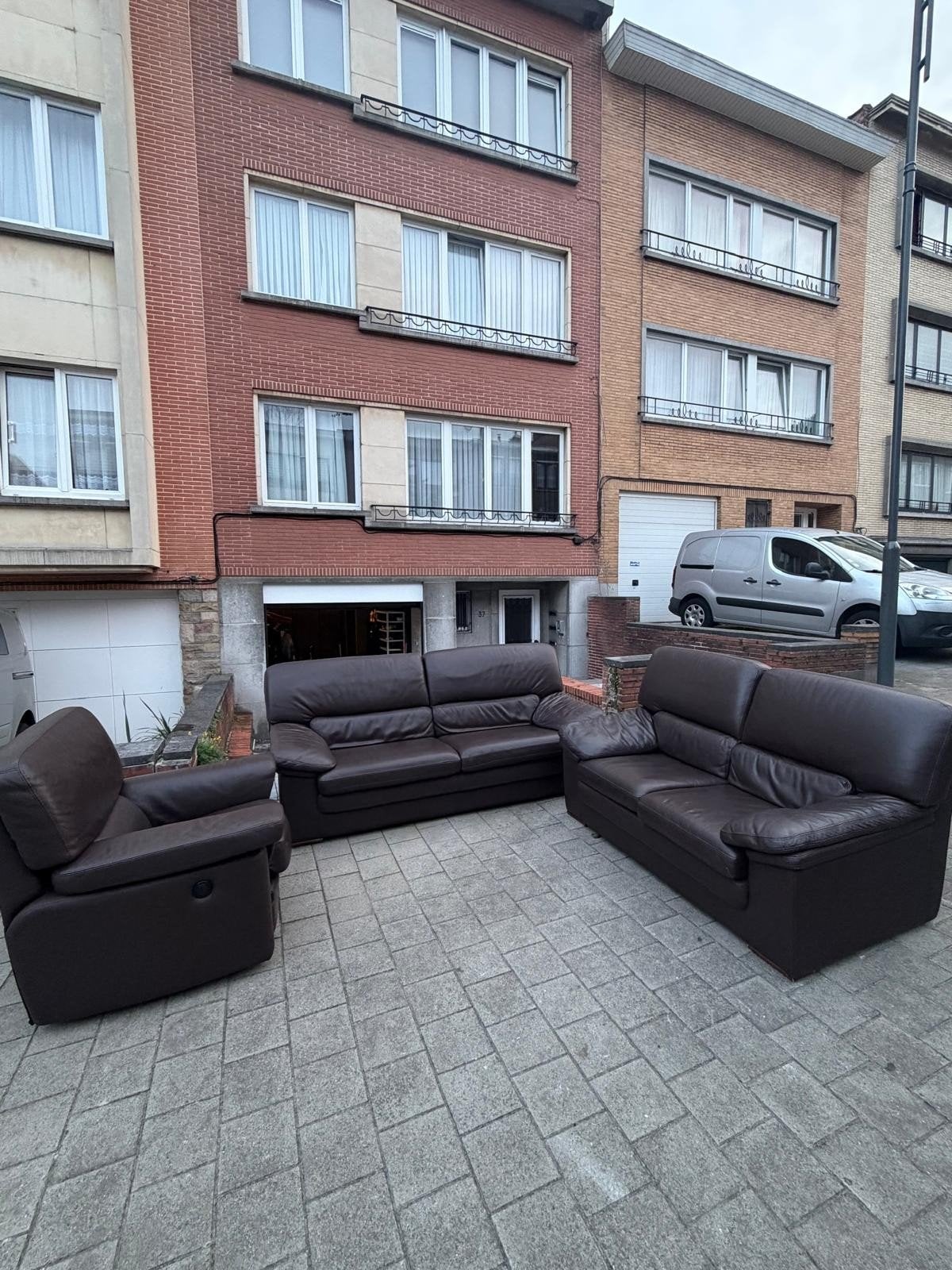 Canapé en cuir véritable -  3 places + 2 places + 1 fauteuil, Maison & Meubles, Canapés | Salons, 200 à 250 cm, Banc droit, Enlèvement