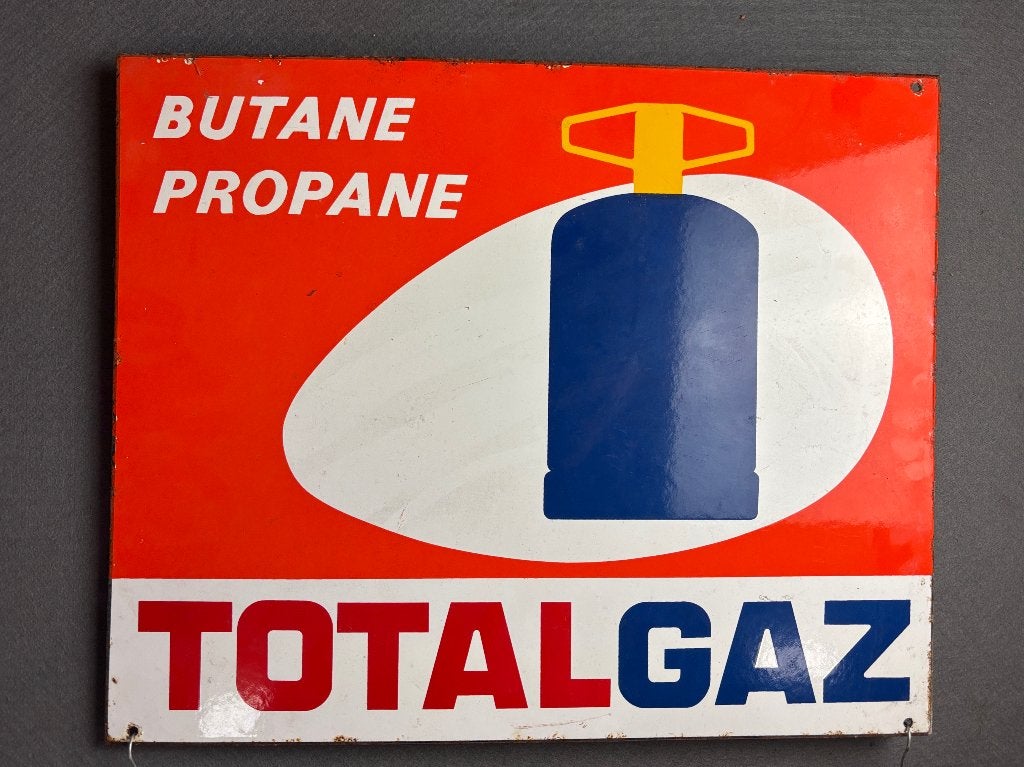 Emaille reclamebord Total gaz 1973, Enlèvement ou Envoi, Utilisé, Panneau publicitaire