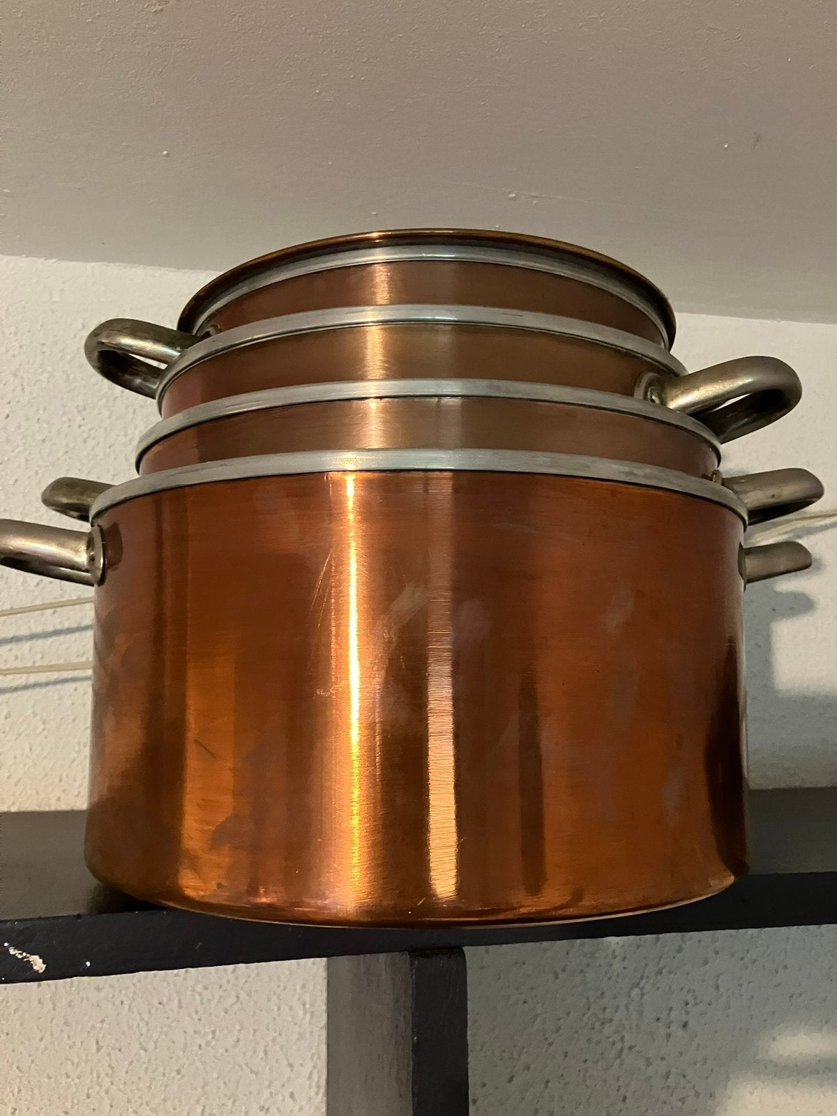 Lot de casseroles / marmites en cuivre traditionnelles, Avec poignées, Enlèvement, Comme neuf, Cuivre