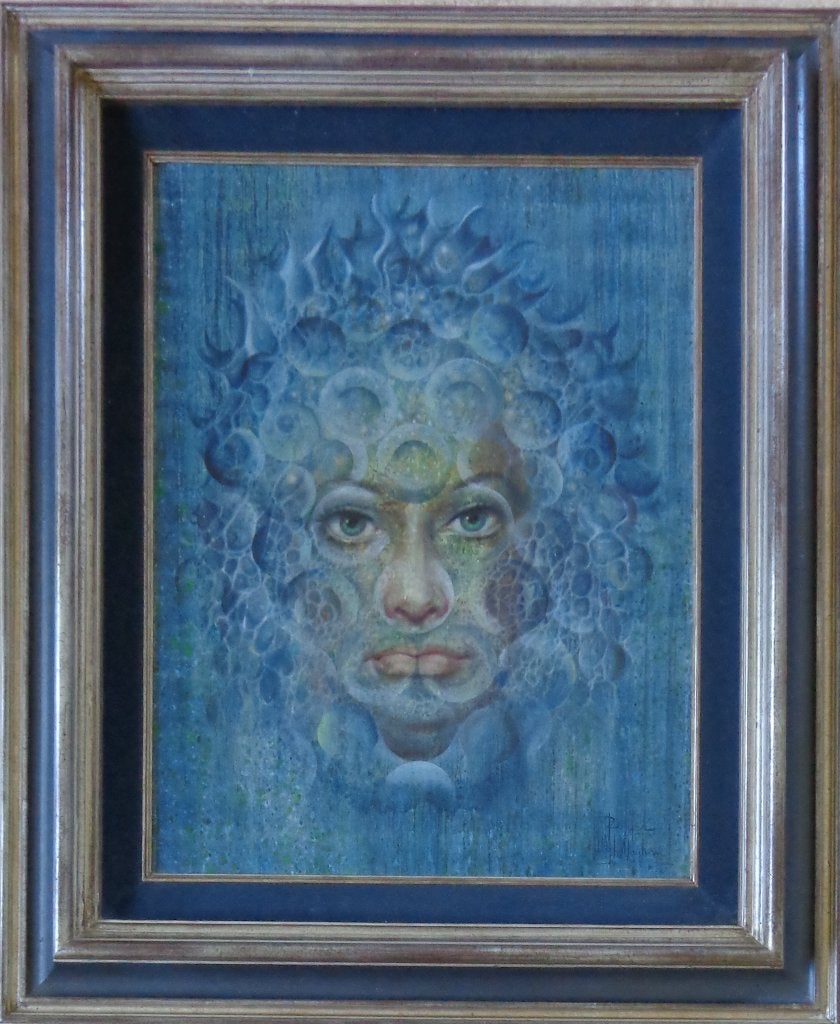 ROGER VAN BELLEGHEM / VROUWENGEZICHT OLIEVERF 78x65cm KADER, Antiquités & Art, Art | Peinture | Moderne, Peinture à l'huile, Signé