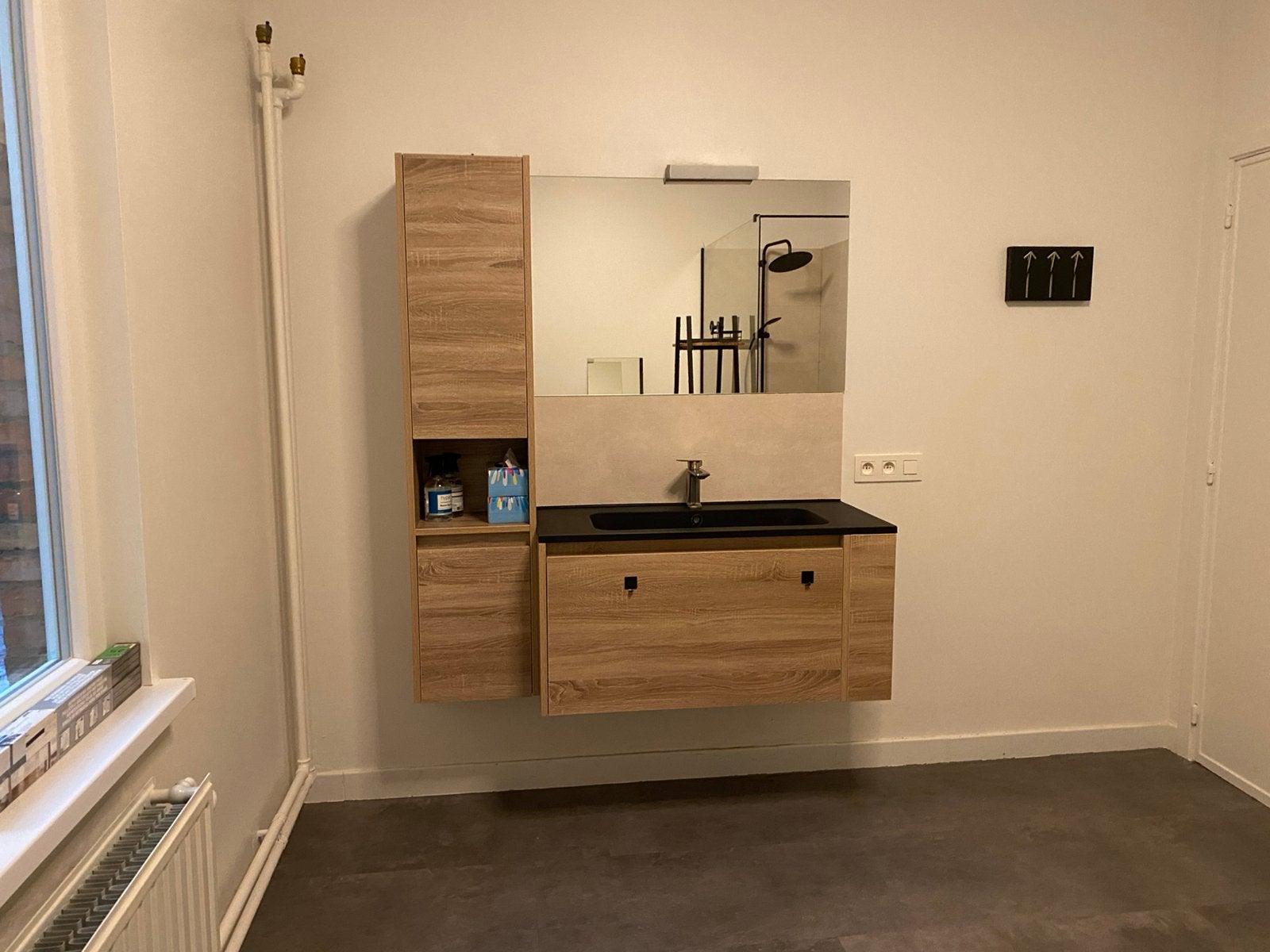 Badkamermeubel + kolomkast- Houteffect, Huis en Inrichting, Ophalen, Zo goed als nieuw