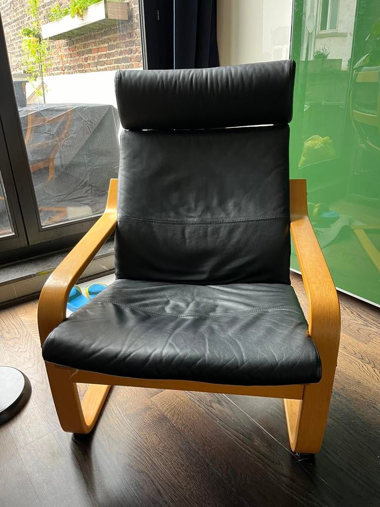 Poäng Ikea zetel/fauteil met leren bekleding, Ophalen, Zo goed als nieuw, Leer