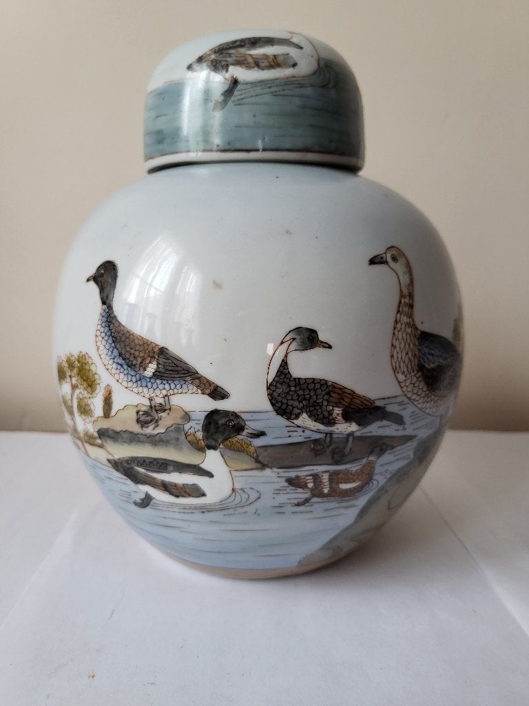 Grand pot à gingembre - Porcelaine chinoise - Décor canards, Antiquités & Art, Enlèvement ou Envoi