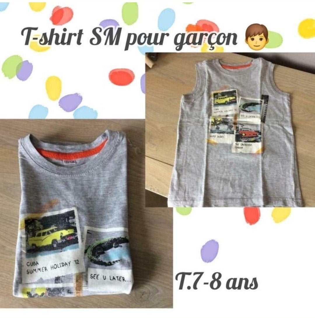 T-shirt SM pour garçon 👦 -Gris-T.7-8 ans, Kinderen en Baby's, Kinderkleding | Maat 122, Ophalen of Verzenden, Gebruikt, Jongen
