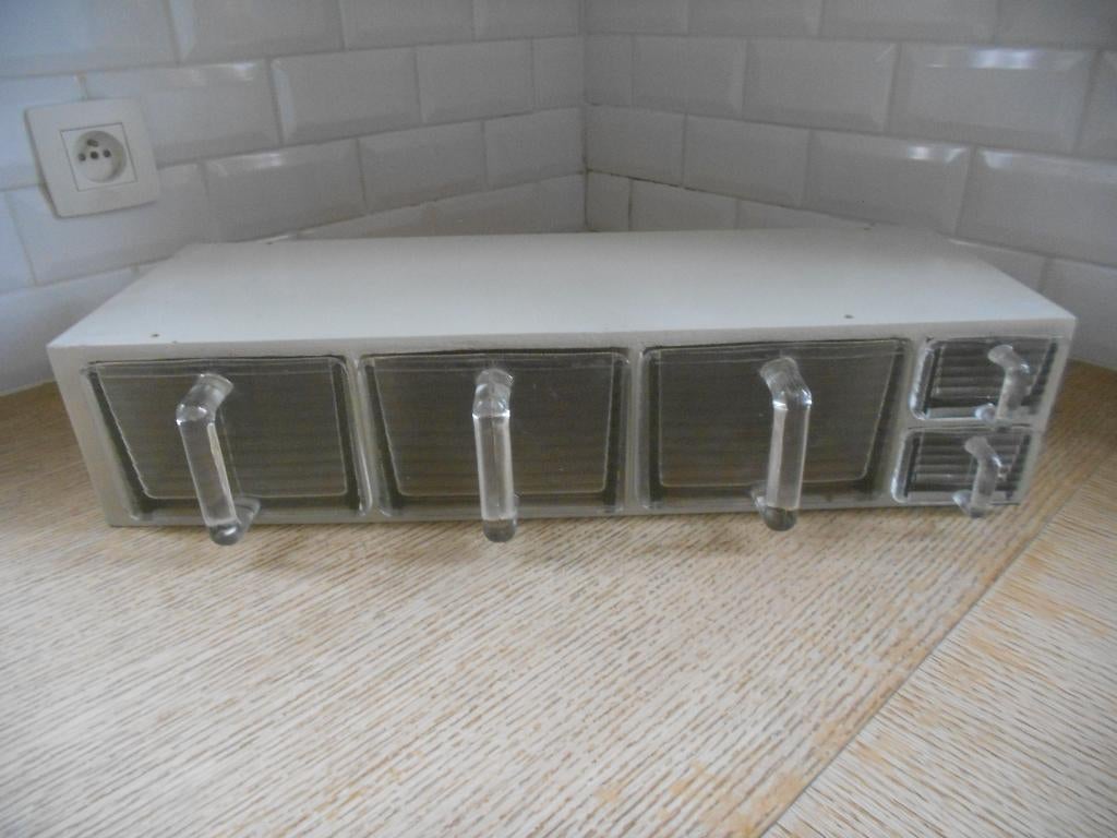 Ancienne étagère à épices (5 tiroirs en verre) - art déco FF, Enlèvement ou Envoi