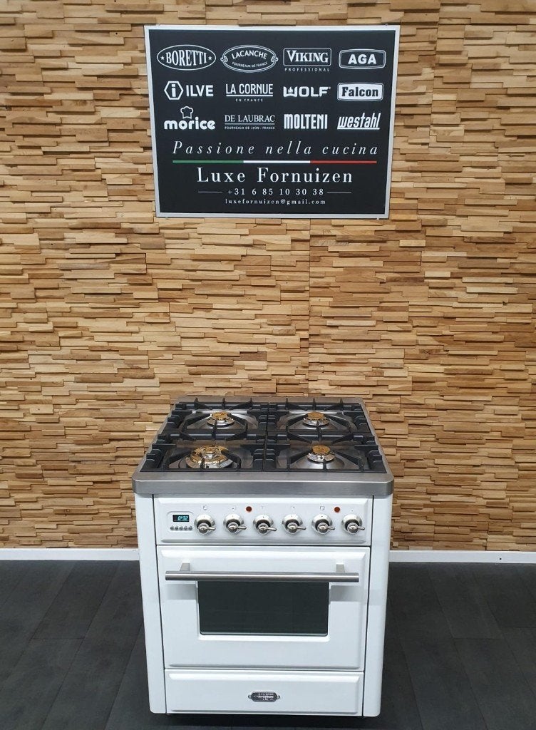 Boretti Majestic gasfornuis 70cm wit rvs GASOVEN 4 pits, Gaz, Classe énergétique A ou plus économe, Enlèvement ou Envoi, Comme neuf