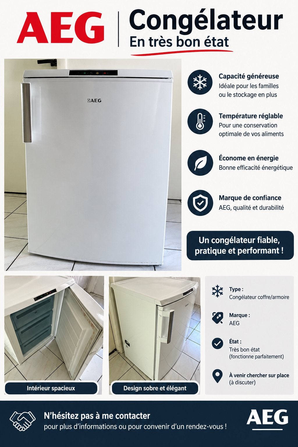 Congélateur AEG A++, Enlèvement, Comme neuf, Congélateur