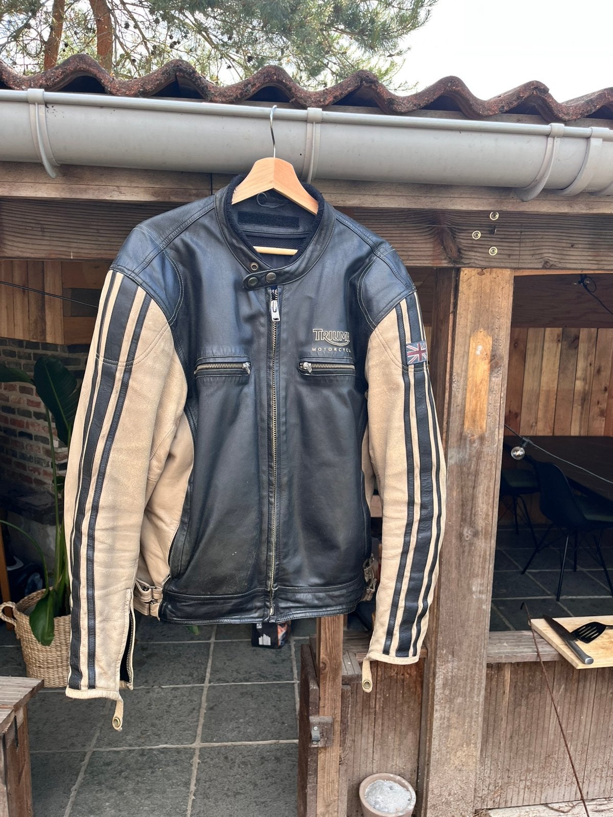 Triumph lederen Motorjas met protectoren, Motoren, Kleding | Motorkleding, Jas | leer, Heren, Tweedehands, Ophalen
