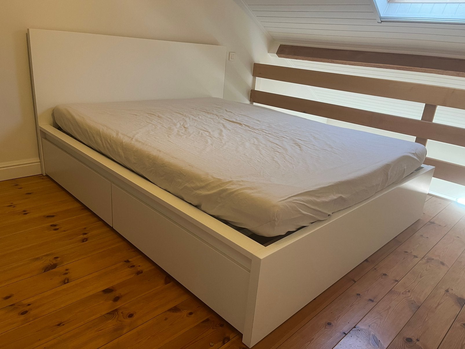 Bed Malm Ikea 160x200 - incl 4 bedlades, Comme neuf, Enlèvement, 200 cm, Blanc
